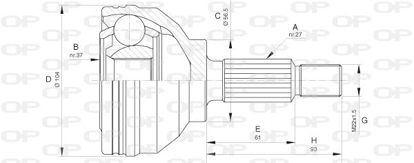 OPEN PARTS Šarnīru komplekts, Piedziņas vārpsta CVJ5627.10